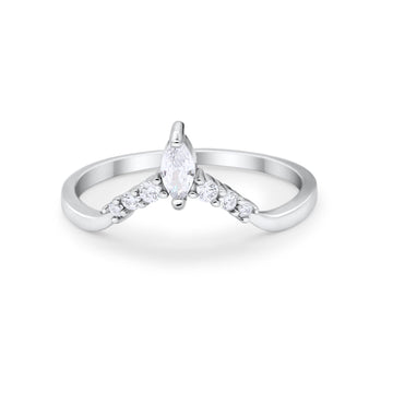 Art Deco Wedding Ring Chevron Midi Band Marquise Simulated Cubic Zirconia 925 Sterling Silver